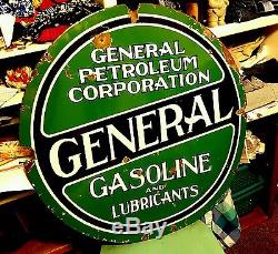 1920's General Petroleum Corporation 30 Double Sided Vintage Porcelain Sign