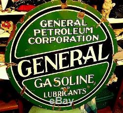 1920's General Petroleum Corporation 30 Double Sided Vintage Porcelain Sign