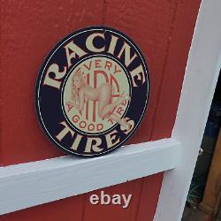 1930 Vintage OLD Racine Rubber Tires Company RARE Porcelain Enamel SignAMERI