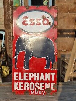 1930's Old Antique Vintage Rare ESSO Elephant Oil Porcelain Enamel Sign Board