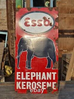1930's Old Antique Vintage Rare ESSO Elephant Oil Porcelain Enamel Sign Board