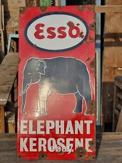 1930's Old Antique Vintage Rare ESSO Elephant Oil Porcelain Enamel Sign Board
