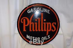 1930s Phillips Gasoline Double Sided Vintage Advertising Porcelain Sign