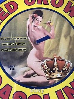 1932 Vintage Red Crown Gasoline Pinup 12 Inch Round Porcelain Advertising Sign