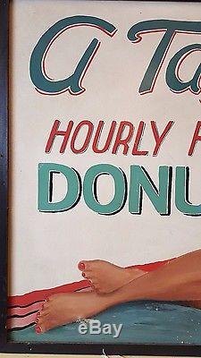 1940's VINTAGE A TASTY DISH HOURLY DONUTS HAND PAINTED BIG RESTAURANT SIGN