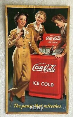 1943, Vintage, ORIGINAL, Coke, Coca-Cola, Cardboard Sign, WWII era, VG Condition