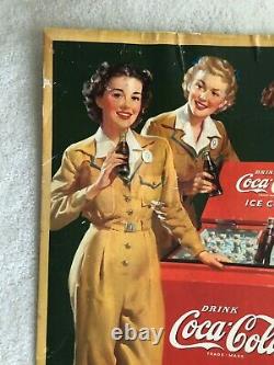 1943, Vintage, ORIGINAL, Coke, Coca-Cola, Cardboard Sign, WWII era, VG Condition