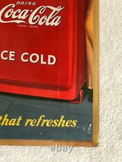 1943, Vintage, ORIGINAL, Coke, Coca-Cola, Cardboard Sign, WWII era, VG Condition