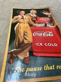 1943, Vintage, ORIGINAL, Coke, Coca-Cola, Cardboard Sign, WWII era, VG Condition