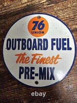 1950's Vintage 76 Outboard Fuel Gas Station Porcelain Sign