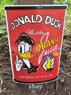 1950's Vintage Donald Duck Orange Juice Oil Gasoline Soda Pop Porcelain Sign