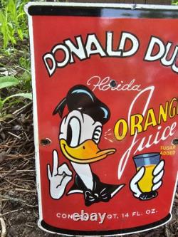 1950's Vintage Donald Duck Orange Juice Oil Gasoline Soda Pop Porcelain Sign