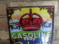 1950's Vintage Red Crown Gasoline & Polarine Porcelain Gas Station Sign 12 X 8