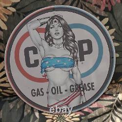 1960 Vintage Co-op Gas Oil Grease''Wonder Woman'' Porcelain Sign