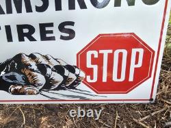1960's Vintage Armstrong Tires Porcelain Dealership Sign 12 X 8