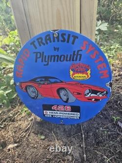 1970 Vintage''plymouth'' 426 Hemi 12 Inch Porcelain Sign Pump Plate