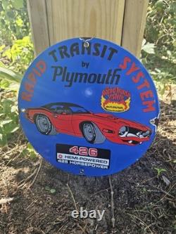 1970 Vintage''plymouth'' 426 Hemi 12 Inch Porcelain Sign Pump Plate