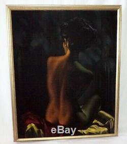 1970s Pacific Oil Painting on Velvet Seated Nude by Ralph Tyree (1921-1979)(Val)