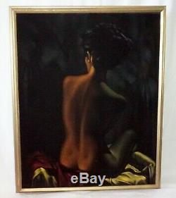 1970s Pacific Oil Painting on Velvet Seated Nude by Ralph Tyree (1921-1979)(Val)