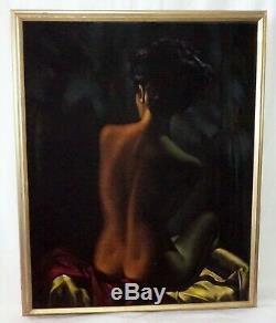 1970s Pacific Oil Painting on Velvet Seated Nude by Ralph Tyree (1921-1979)(Val)