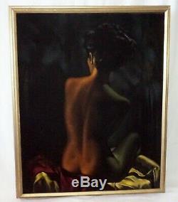 1970s Pacific Oil Painting on Velvet Seated Nude by Ralph Tyree (1921-1979)(Val)