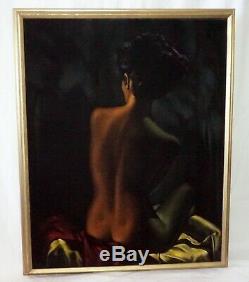 1970s Pacific Oil Painting on Velvet Seated Nude by Ralph Tyree (1921-1979)(Val)