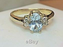 1.25estate Vintage 14k Yellow Gold Aquamarine Diamond Ring Designer Signed Hb