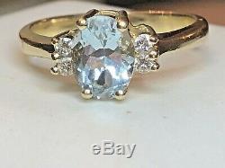 1.25estate Vintage 14k Yellow Gold Aquamarine Diamond Ring Designer Signed Hb