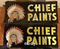 2 Matching Vintage Chief Paints Metal Signs Doublesided 1950s Advertising Pair