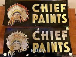 2 Matching Vintage Chief Paints Metal Signs Doublesided 1950s Advertising Pair