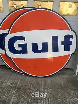 2 Vintage 6 Foot Porcelain Gulf Gas Station Signs