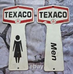 2-large Vintage Texaco Porcelain Sign Bathroom Key Fob Ladies Bathroom 12×6