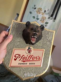 2 vintage pfeiffers beer signs 1956 chalkware bear sign+muskee beer sign