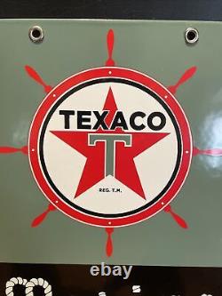 3-11-63 Vintage Texaco Marine White Gasoline Porcelain Dealer Sign 8x12 Inch