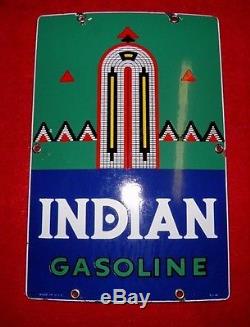 40's Vintage Porcelain Indian Gasoline Sm Pump Plate In Superb Shape, Rare