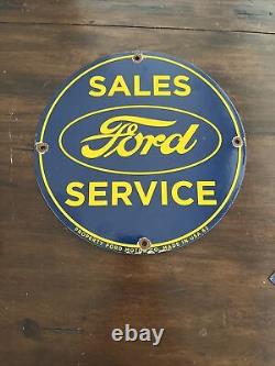 62 Vintage Style''ford'' Sales & Service Dealer Porcelain Pump Plate 12 Inch
