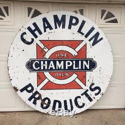 6 FOOT SIGN GAS OIL RARE 1950s VINTAGE ORIGINAL CHAMPLIN PORCELAIN 2 SIDED OLD