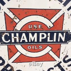 6 FOOT SIGN GAS OIL RARE 1950s VINTAGE ORIGINAL CHAMPLIN PORCELAIN 2 SIDED OLD