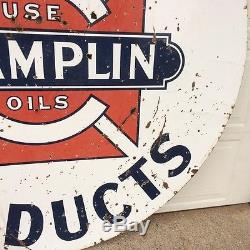 6 FOOT SIGN GAS OIL RARE 1950s VINTAGE ORIGINAL CHAMPLIN PORCELAIN 2 SIDED OLD