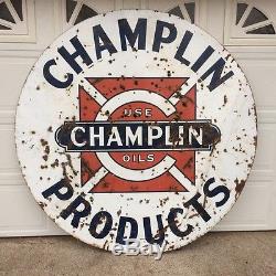 6 FOOT SIGN GAS OIL RARE 1950s VINTAGE ORIGINAL CHAMPLIN PORCELAIN 2 SIDED OLD