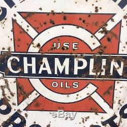 6 FOOT SIGN GAS OIL RARE 1950s VINTAGE ORIGINAL CHAMPLIN PORCELAIN 2 SIDED OLD