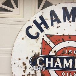 6 FOOT SIGN GAS OIL RARE 1950s VINTAGE ORIGINAL CHAMPLIN PORCELAIN 2 SIDED OLD