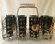 8 Vintage Mcm Signed Fred Press Atomic Starburst Highball Glasses With Caddy