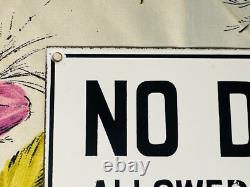 8 x 4 Vintage No Dogs Allowed In Store Porcelain Metal Enamel Store Sign
