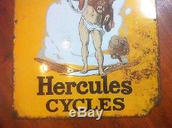 ANTIQUE BICYCLE STORE GARAGE VINTAGE PORCELAIN ENAMEL SIGN 1930s HERCULES CYCLES