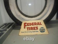 ANTIQUE/VINTAGE FEDERAL TIRES METAL DISPLAY STAND SIGN with ANTIQUE WHITEWALL TIRE