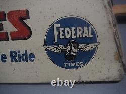 ANTIQUE/VINTAGE FEDERAL TIRES METAL DISPLAY STAND SIGN with ANTIQUE WHITEWALL TIRE