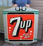 Antique Vintage Deco Stout Metal Tin 7-up Soda Pop 2 Sided Store Hanging Sign