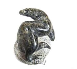 Abraham Pov Inuit Soapstone Sculpture Sea River Otter Signed 1985 Vintage