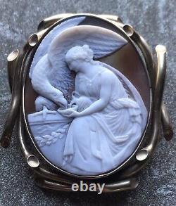 Amazing Antique Gold Shell Cameo Brooch Of Greek Goddess Hebe Signed Carnesecchi